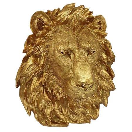 Polyester Büyük Boy Aslan Kafası Duvar Dekoru Altın Renk